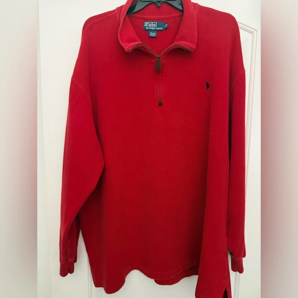 Polo Ralph Lauren Mens 2XB xxl Red Quarter Zip Pullover Sweater Preppy Old Money